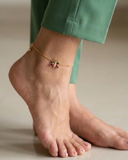Indu Pachi Kundan Anklet