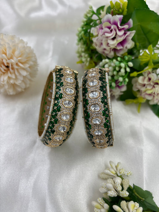 Sitara Green Moissanite Kundan Bangles [Openable]