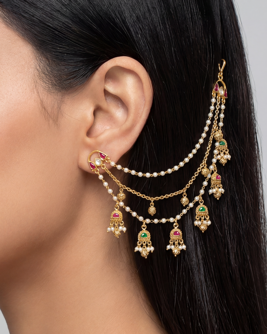 Tisha Pachi kundan Ear Chain