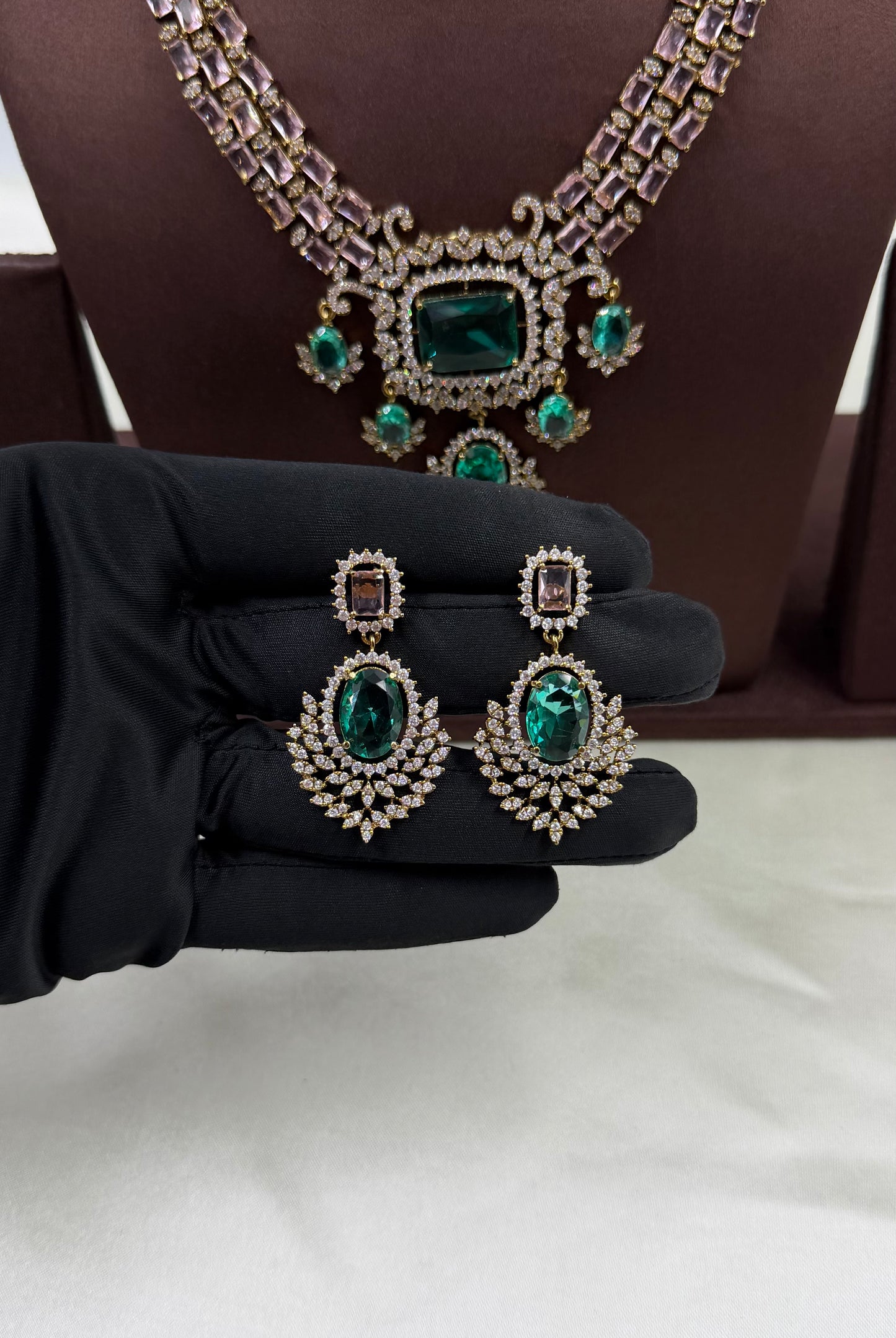 Kusum American Diamond Semi Long Necklace Set