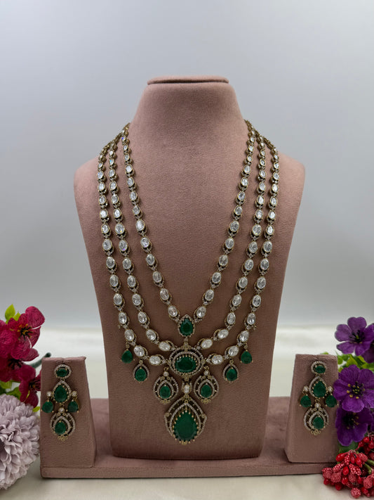 Riddhi Victorian Moissanite Long Necklace Set