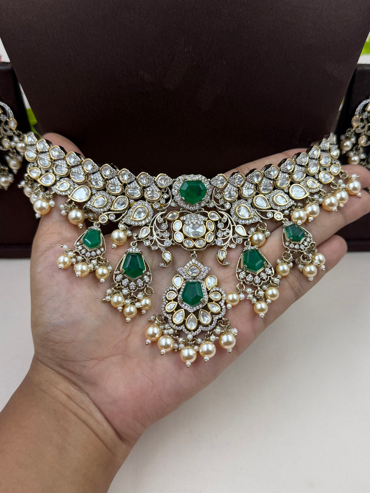 Sandhya Victorian Moissanite Choker Necklace Set