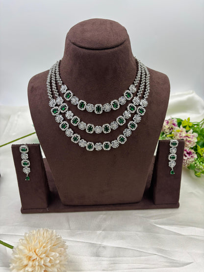THREE LAYER PALKI AMERICAN DIAMOND NECKLACE
