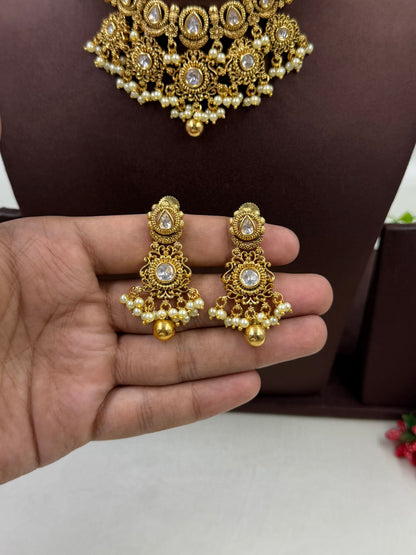 Diya Antique Gold Choker Necklace Set