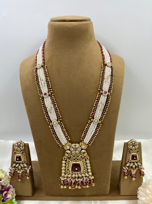 Aanya Premium Long Antique Gold Necklace Set