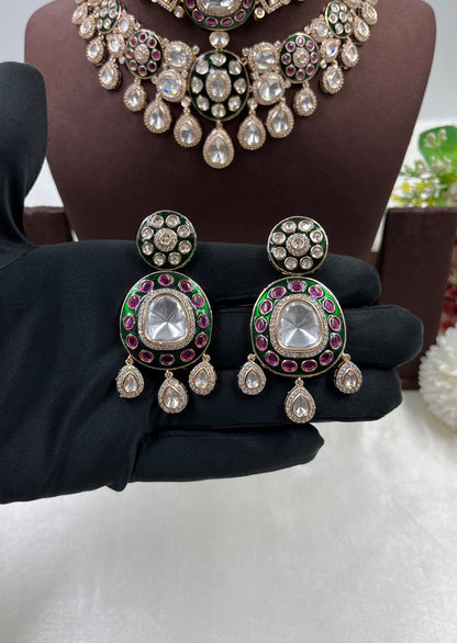 Rivee Moissanite Kundan Semi Bridal Necklace Set