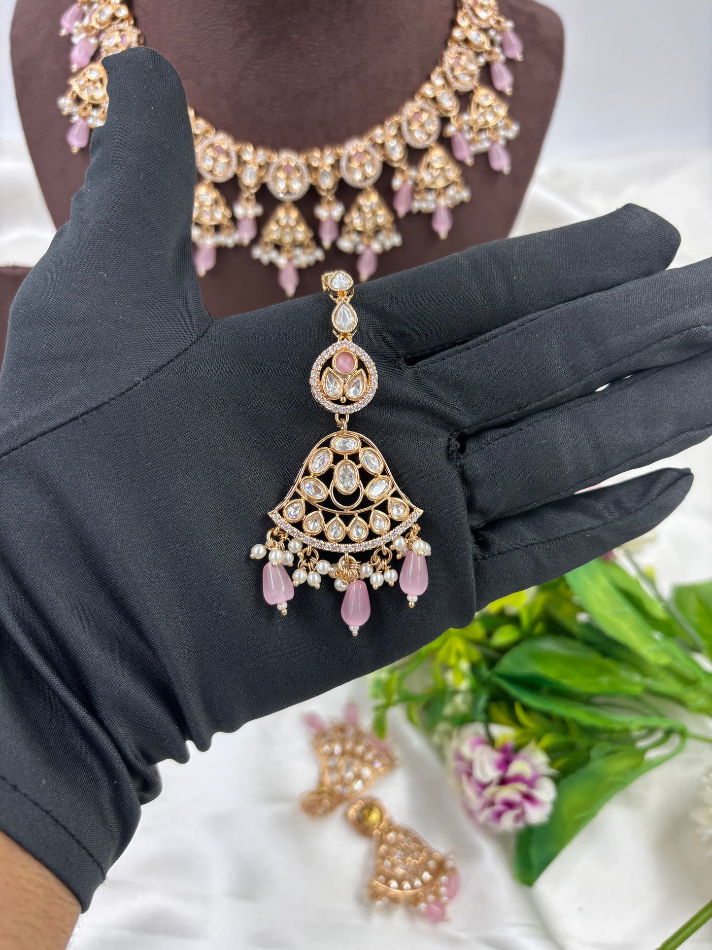 LISA MOISSANITE KUNDAN PEARL NECKLACE SET