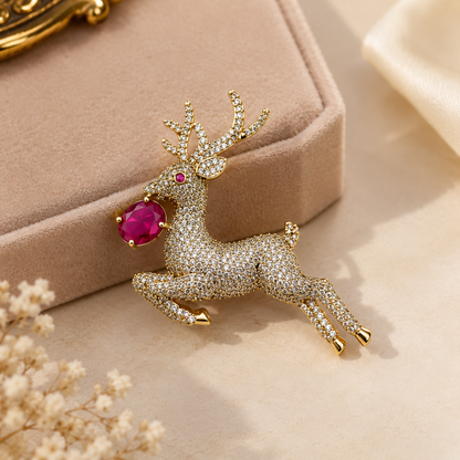 Crystal Deer Brooch