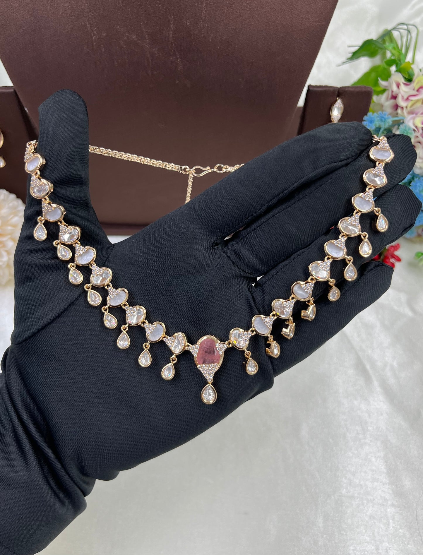 Deza Dangling Moissanite Kundan Necklace