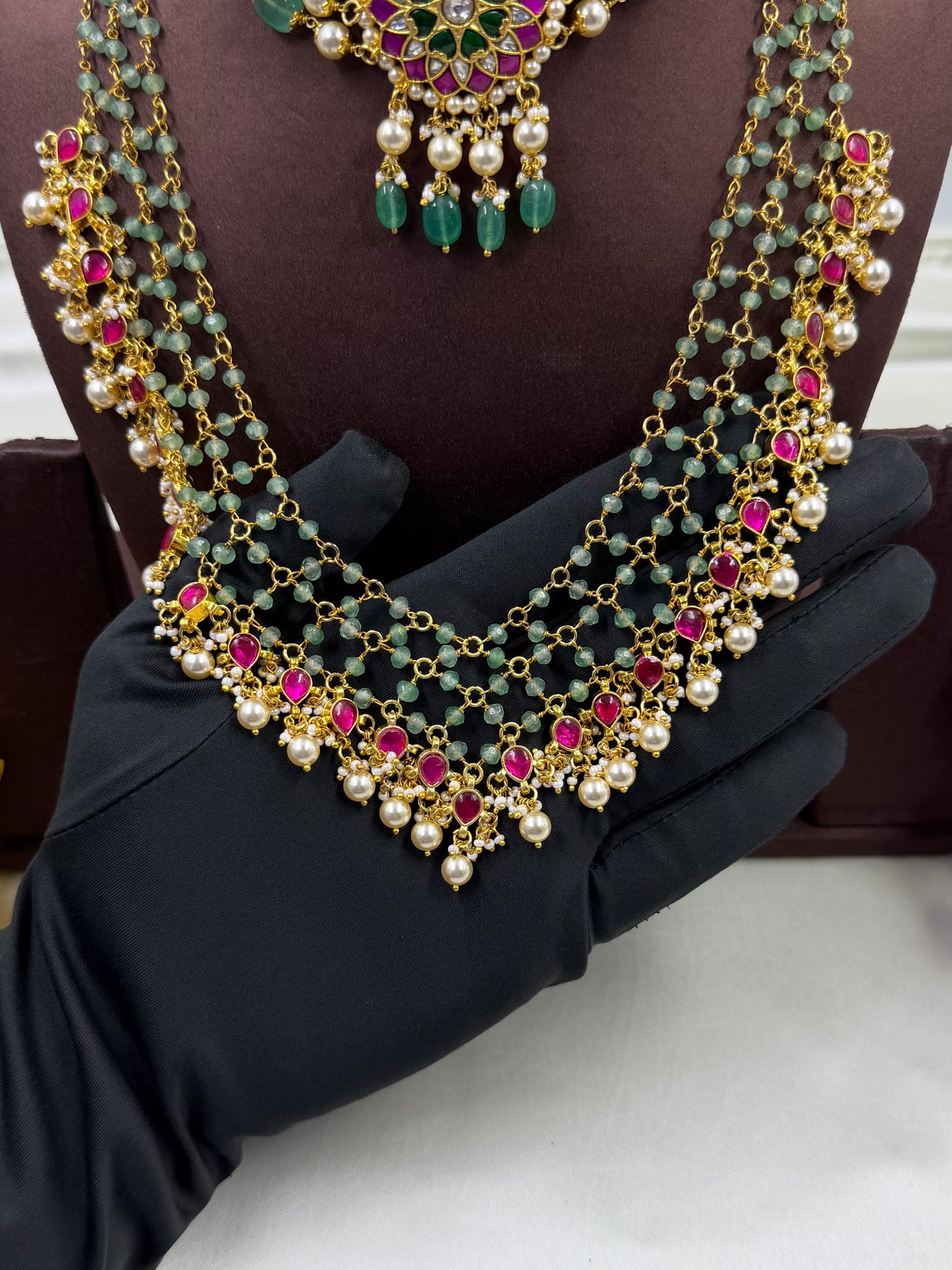 Mithali Pachi Kundan Combo Set (Without Earring)