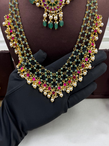 Mithali Pachi Kundan Combo Set (Without Earring)