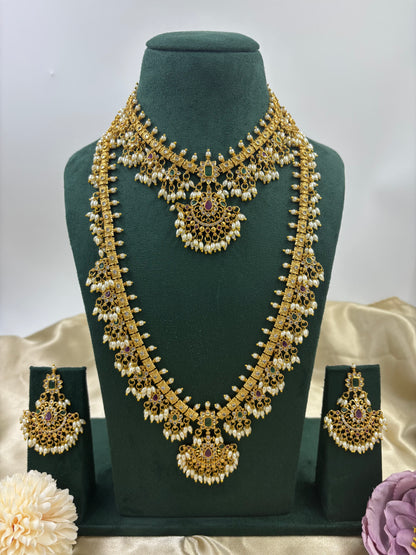 Pearl Draped Royal Gold Plated Combo Set.