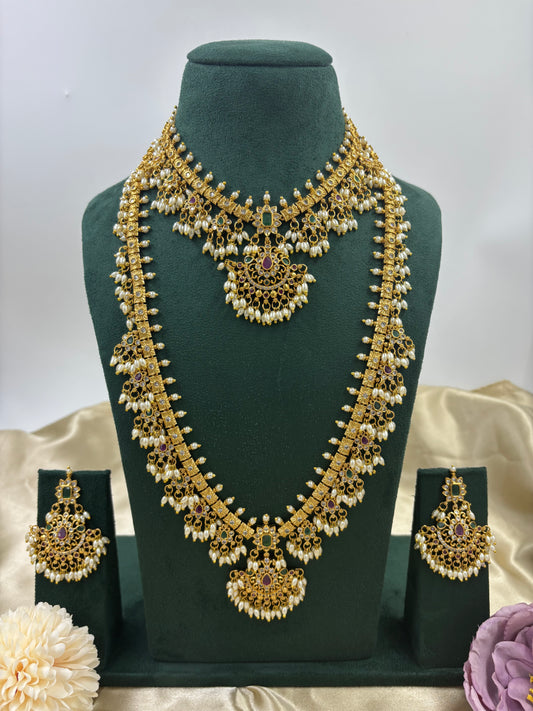 Pearl Draped Royal Gold Plated Combo Set.