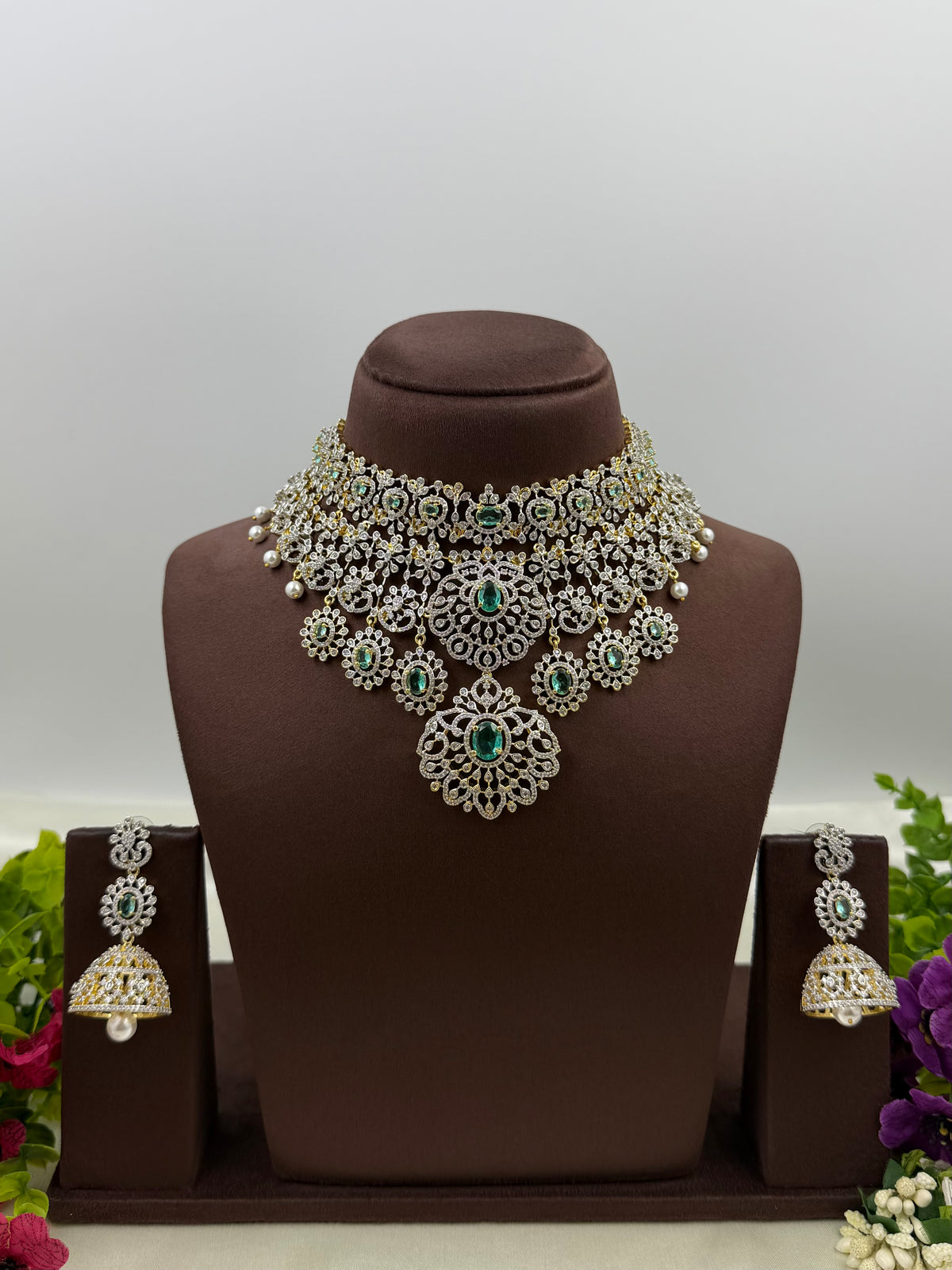 Sufi American Diamond Two Tone Necklace Set