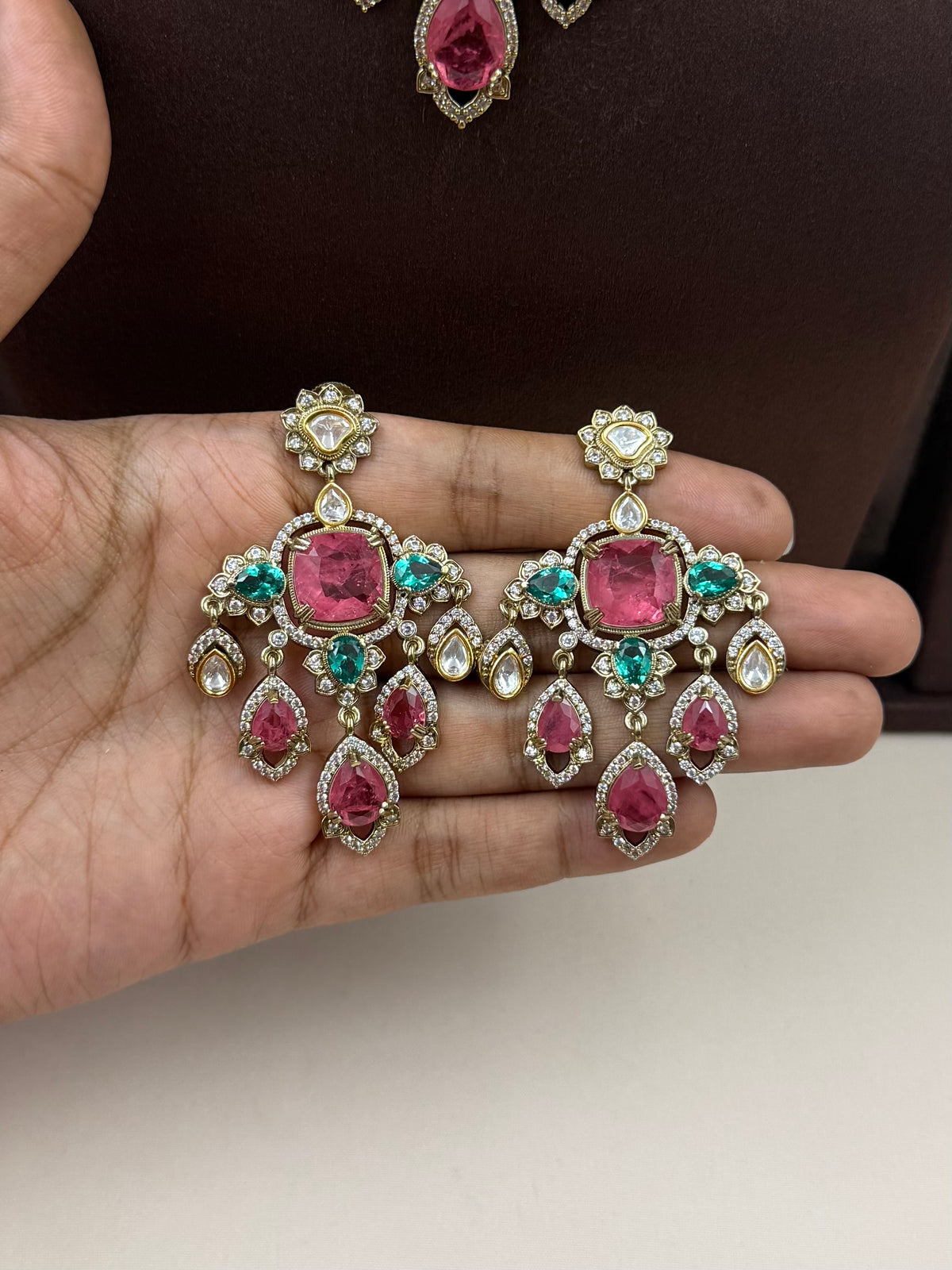 Unnati Victorian Moissanite Drops Necklace Set