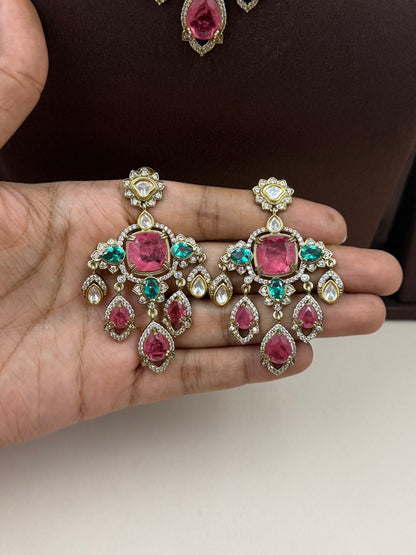 Unnati Victorian Moissanite Drops Necklace Set