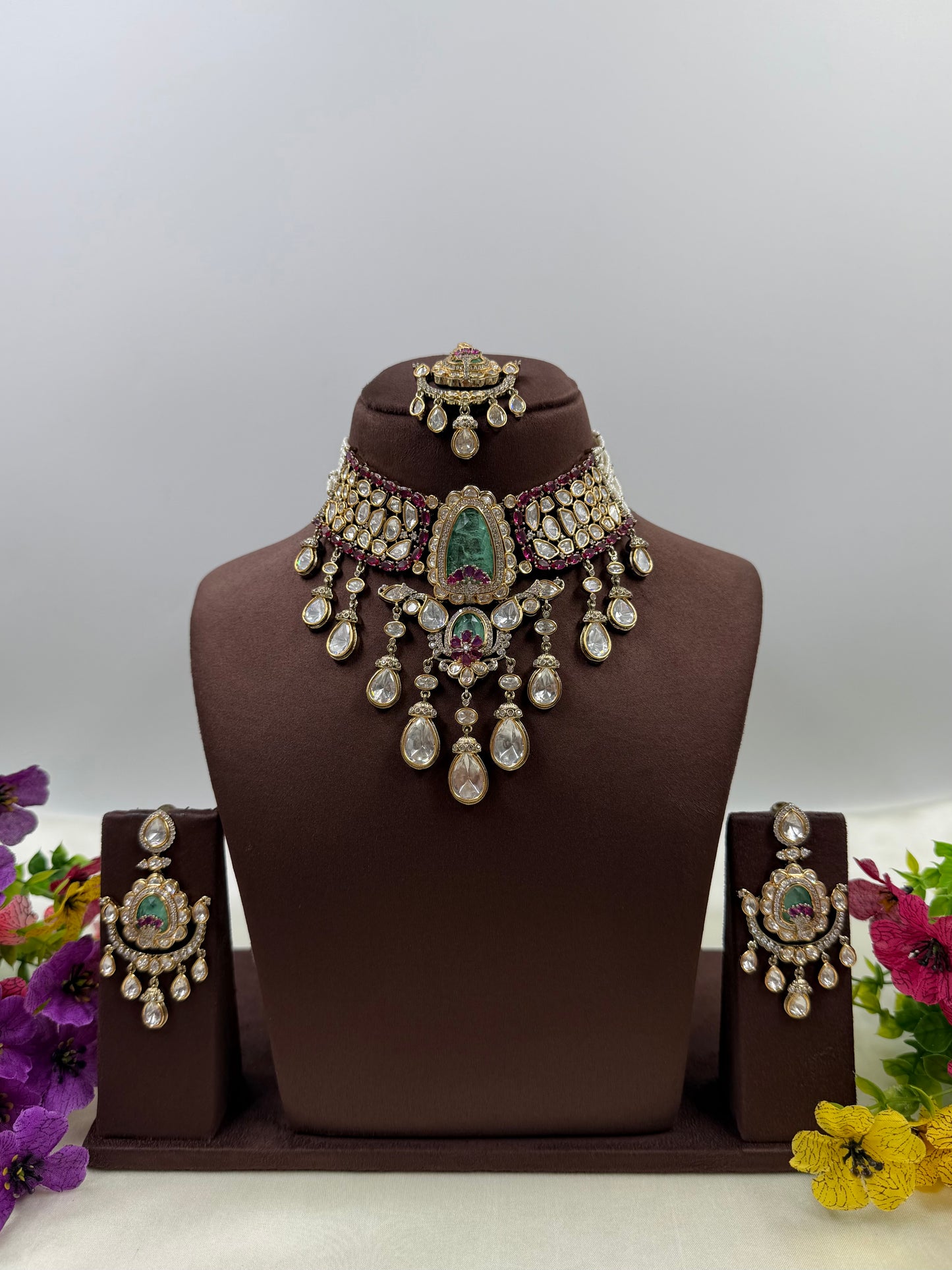 Divya Victorian Moissanite Choker Necklace Set