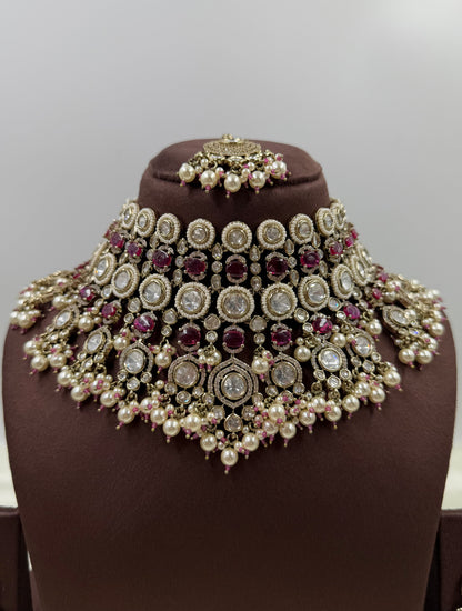 Veenita Victorian Moissanite Choker Necklace Set