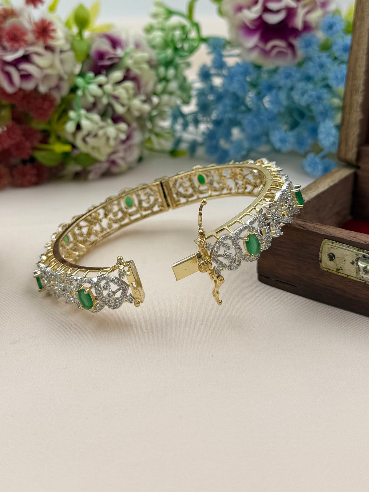 Amelia American Diamond Two Tone Bangles (Openable)