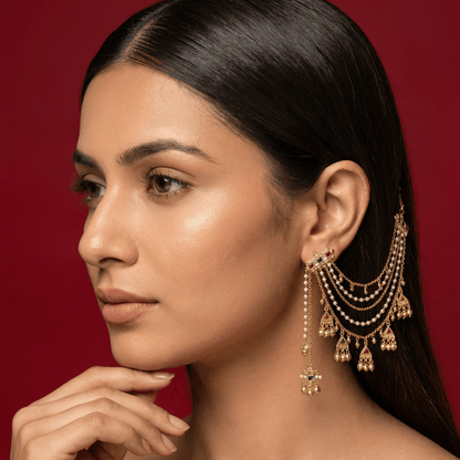 Meena Pachi kundan Ear Chain