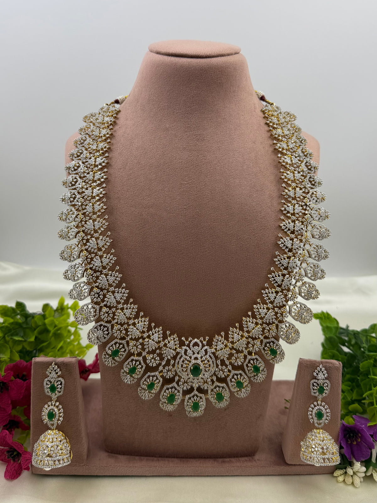 Emma American Diamond Two Tone Long Necklace Set