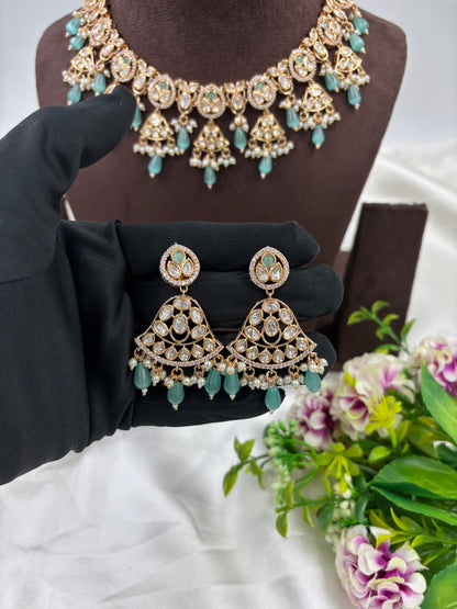 LISA MOISSANITE KUNDAN PEARL NECKLACE SET
