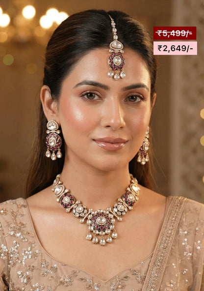 Disha Mina Kari Moissanite Kundan Necklace