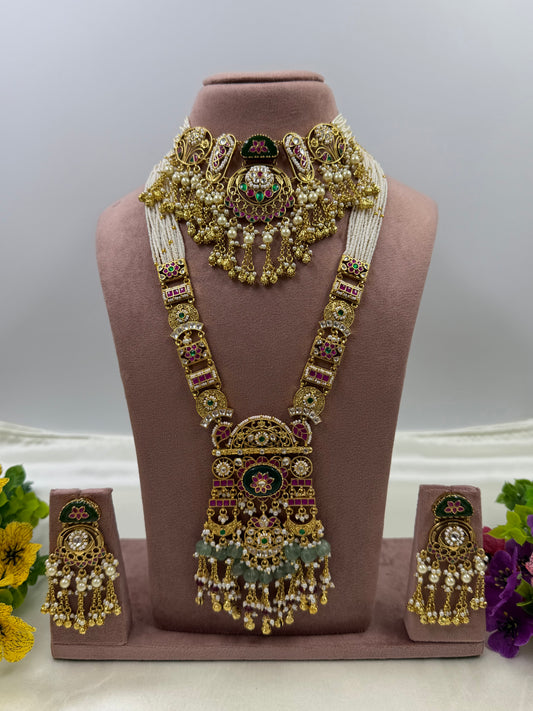 Anita Pachi Kundan Combo Set