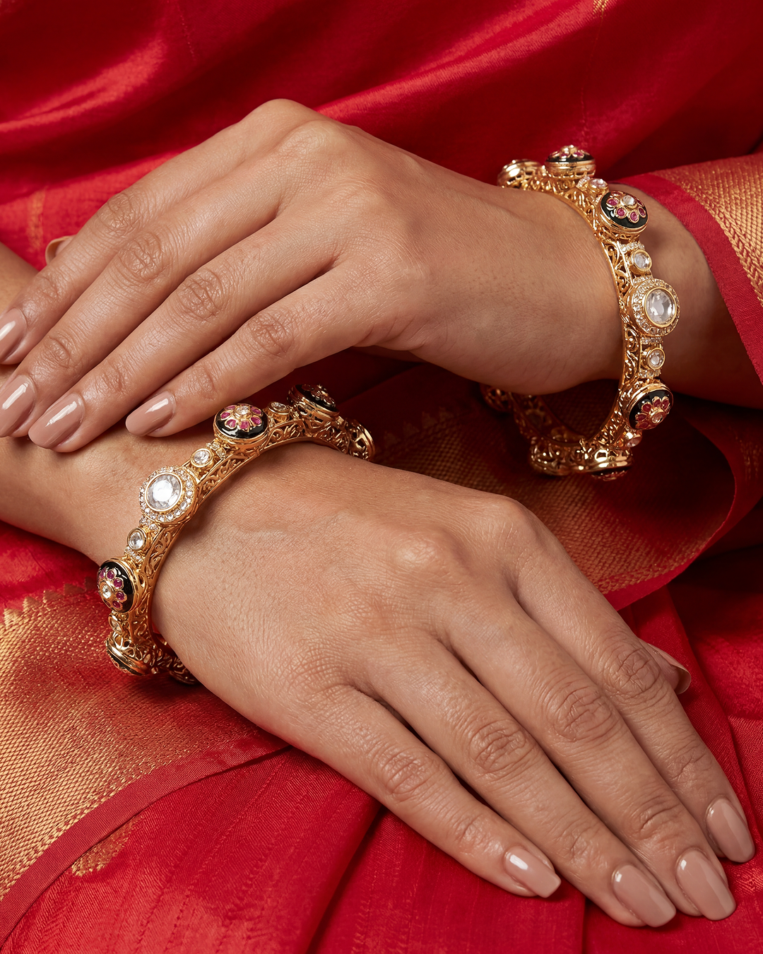 Pachali Moissanite Kundan Bangles (Openable)
