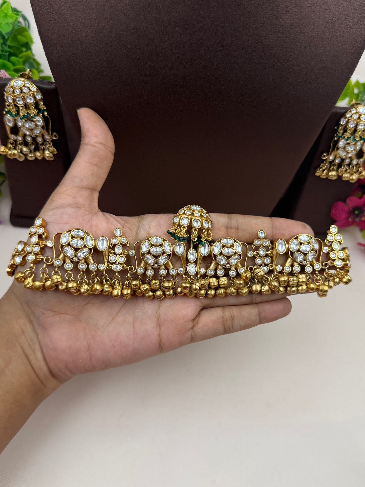 Vasudha Moissanite Polki Choker Necklace Set