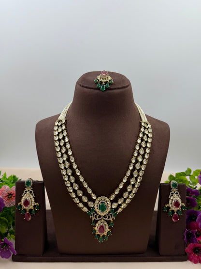 Aashi Victorian Moissanite Semi Long Necklace Set