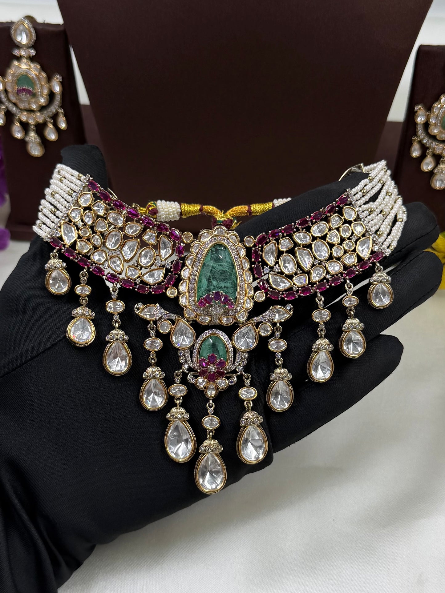 Divya Victorian Moissanite Choker Necklace Set