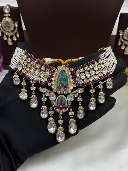 Divya Victorian Moissanite Choker Necklace Set