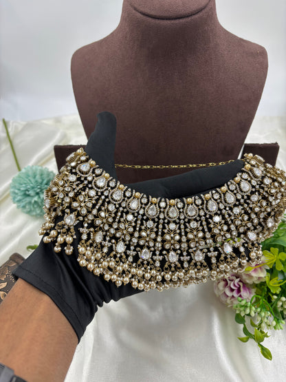 Hiren premium Moissanite Kundan Semi Bridal Necklace set