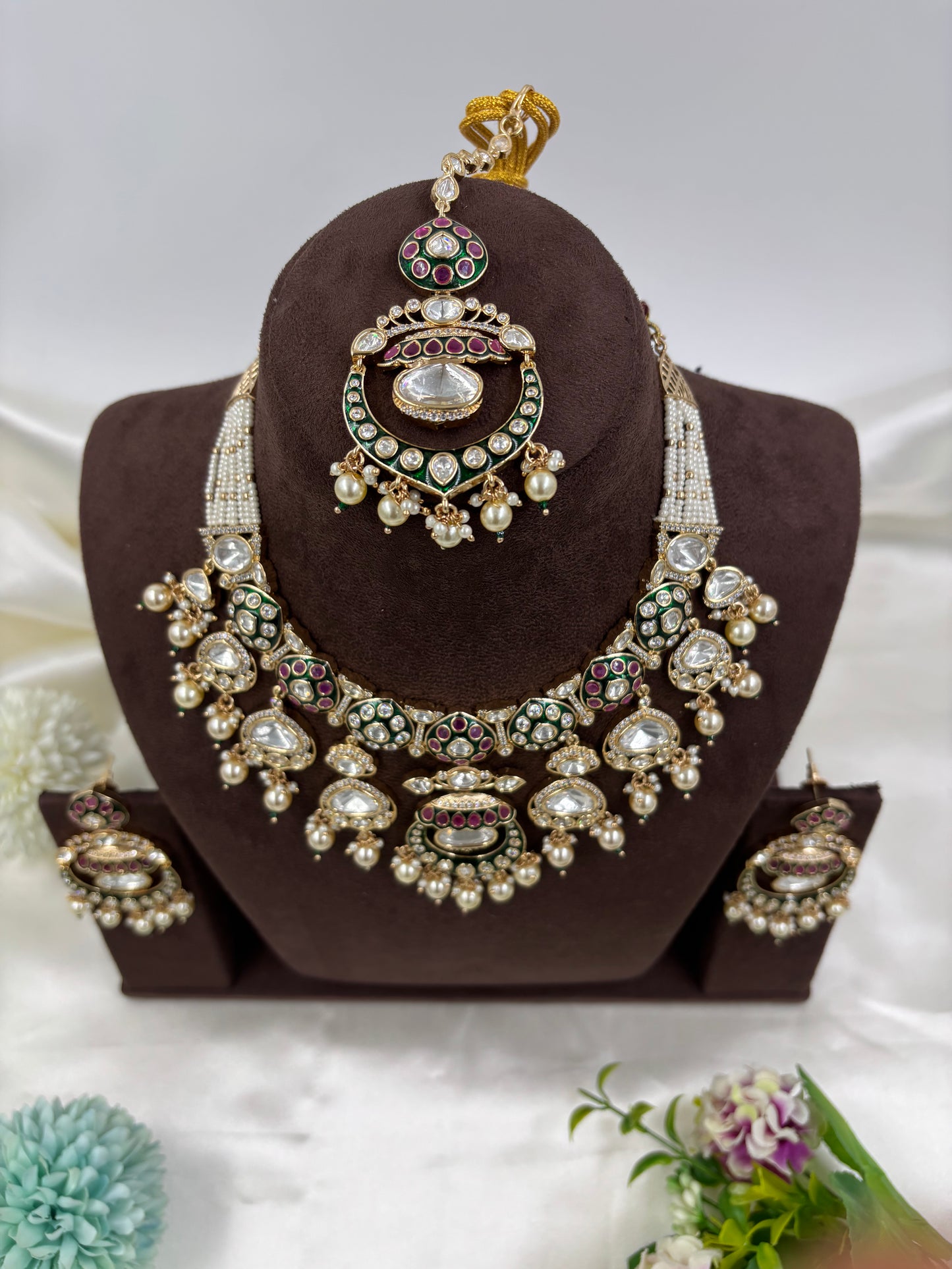 Myra Premium Moissanite Kundan Semi Bridal Necklace Set