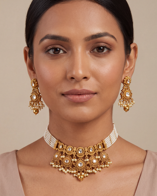 Diya Antique Gold Choker Necklace Set