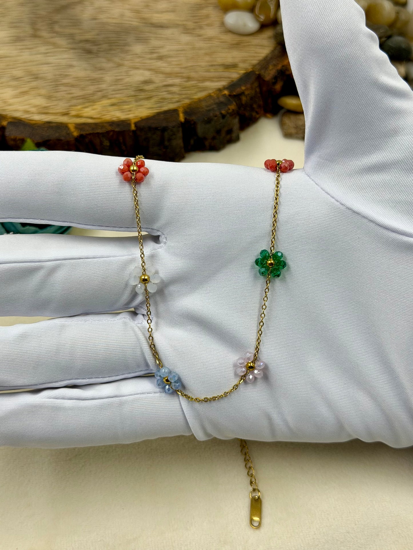 Harshada Colourful Flower Design Gold Chain