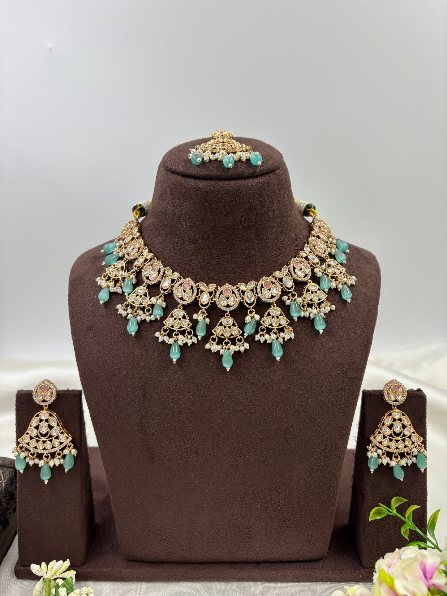 LISA MOISSANITE KUNDAN PEARL NECKLACE SET