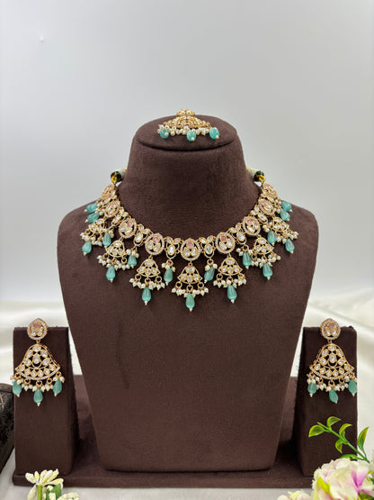 LISA MOISSANITE KUNDAN PEARL NECKLACE SET