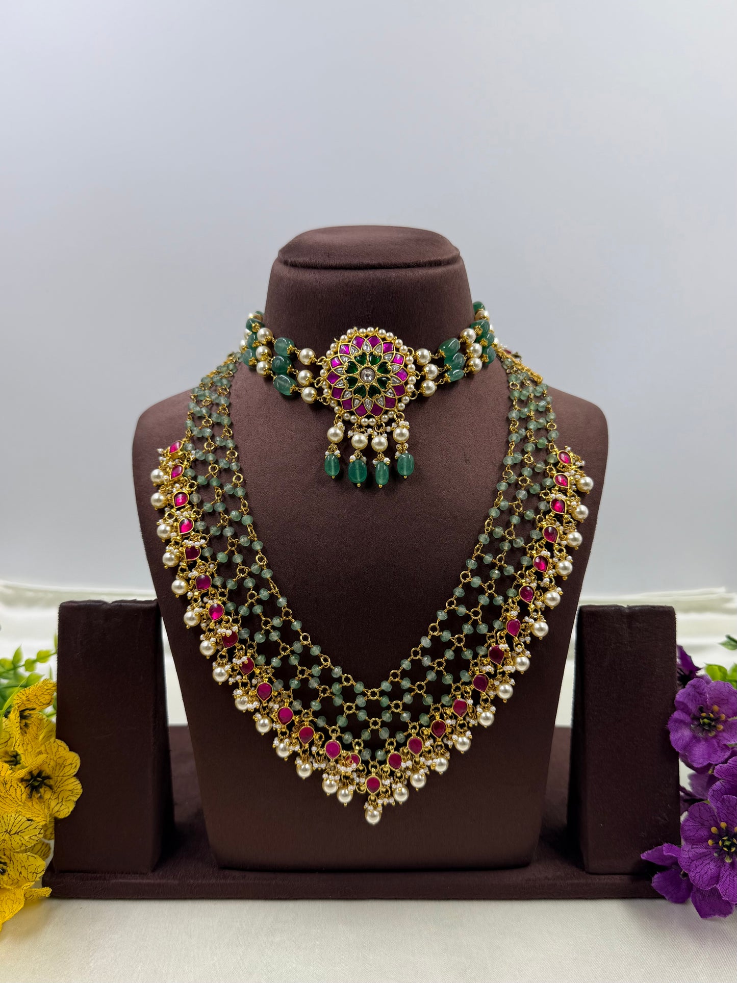 Mithali Pachi Kundan Combo Set (Without Earring)
