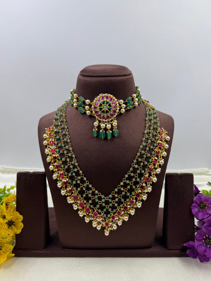 Mithali Pachi Kundan Combo Set (Without Earring)