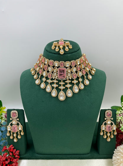 Viva Moissanite Kundan Semi Bridal Necklace Set