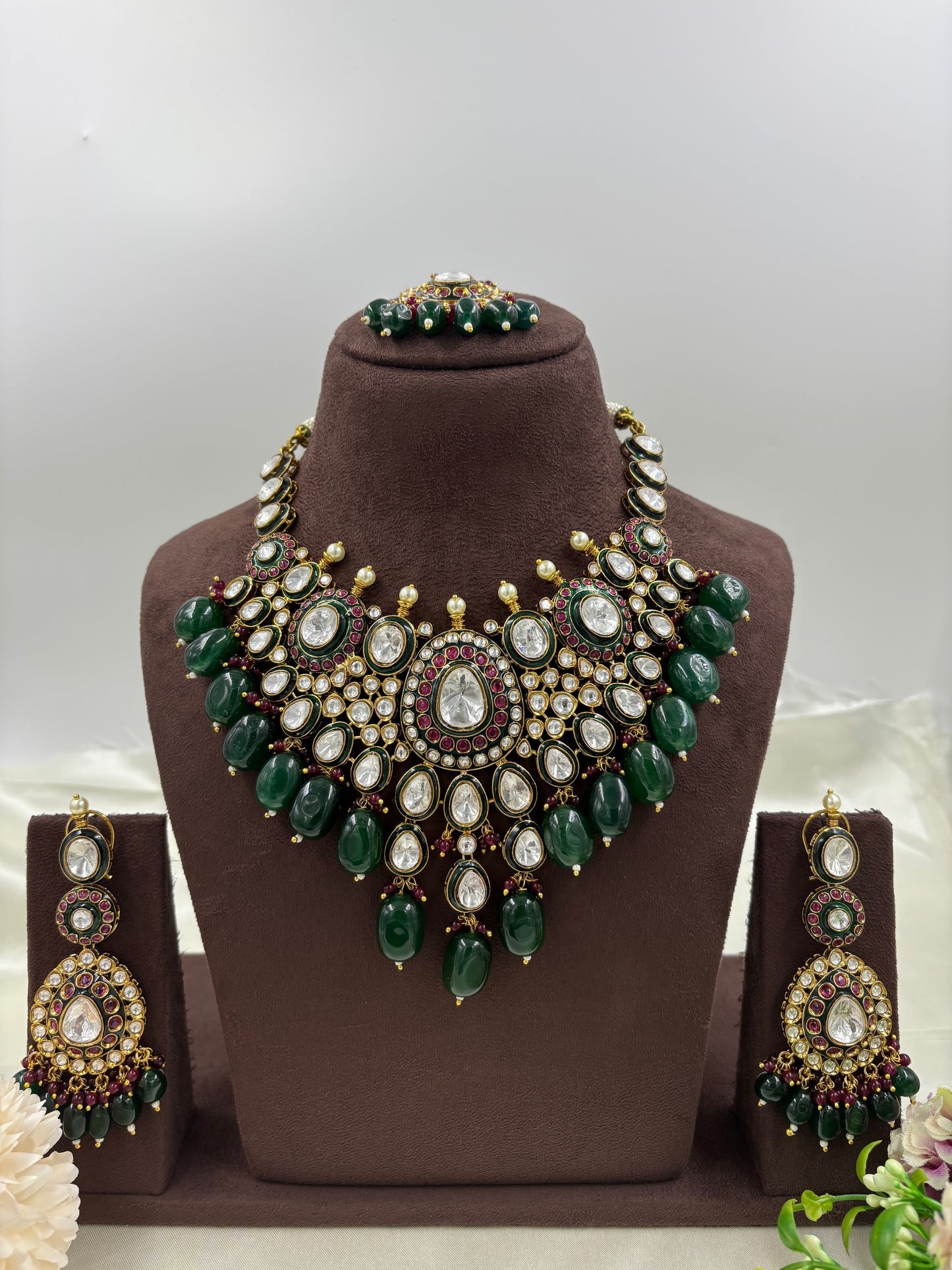 Zivam Premium Moissanite Kundan Semi Bridal Necklace set