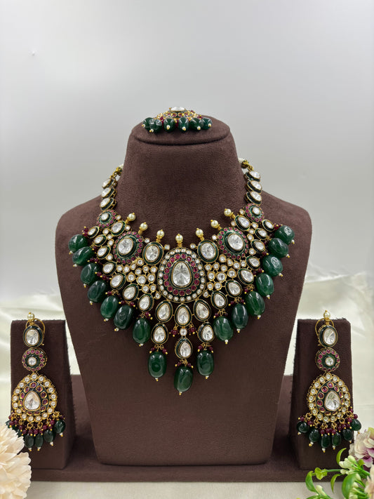 Zivam Premium Moissanite Kundan Semi Bridal Necklace set