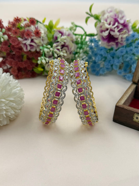 Mia American Diamond Two Tone Bangles (Openable)