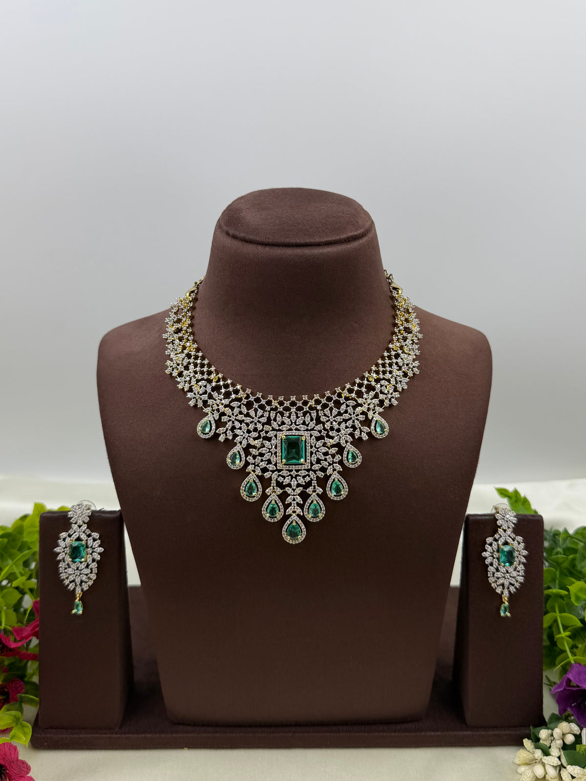 Jacquelin American Diamond Two Tone Necklace Set