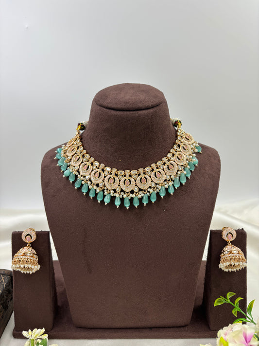 NOOR MOISSANITE KUNDAN PEARL NECKLACE SET