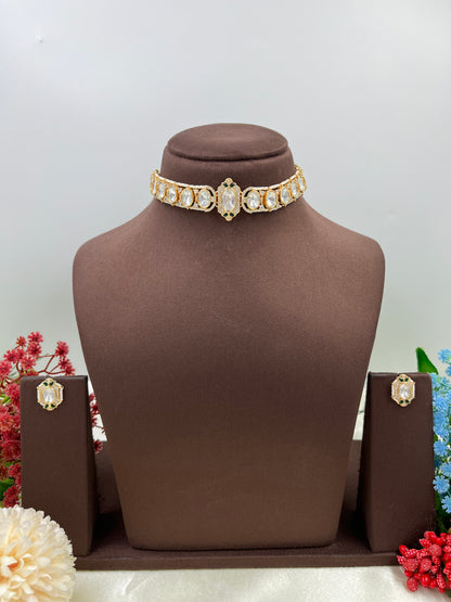 Saffron Moissanite Kundan Choker