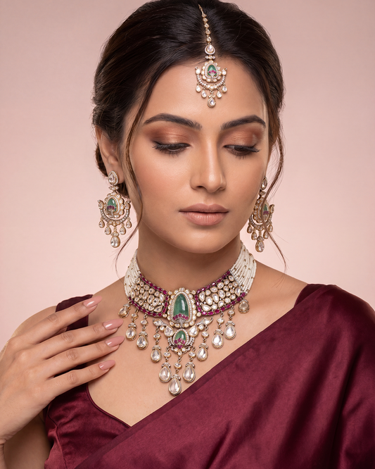 Divya Victorian Moissanite Choker Necklace Set