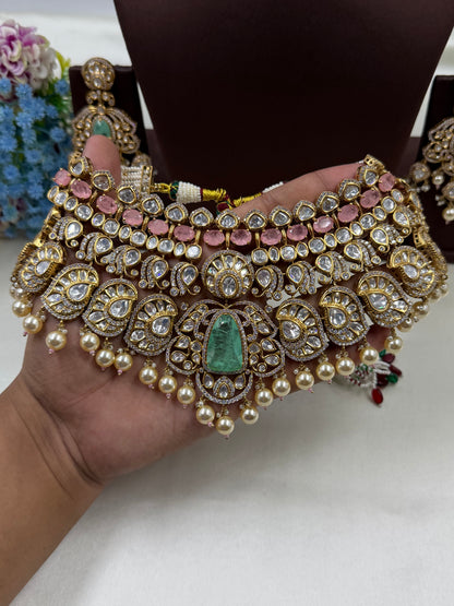 Tejaswini Victorian Moissanite Choker Necklace Set